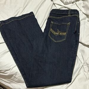 INC denim 8 regular fit flare leg stretch cotton poly spandex blend deep blue